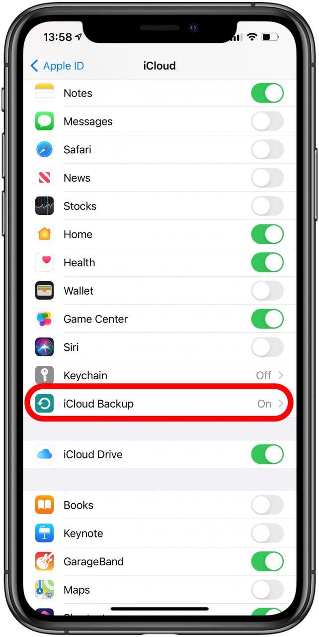 Tippen Sie auf iCloud-Backup, um Ihr iPhone zu sichern