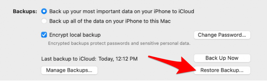 Klicken Sie auf Ihrem Mac auf der Registerkarte „Allgemein“ auf „Backup wiederherstellen“.