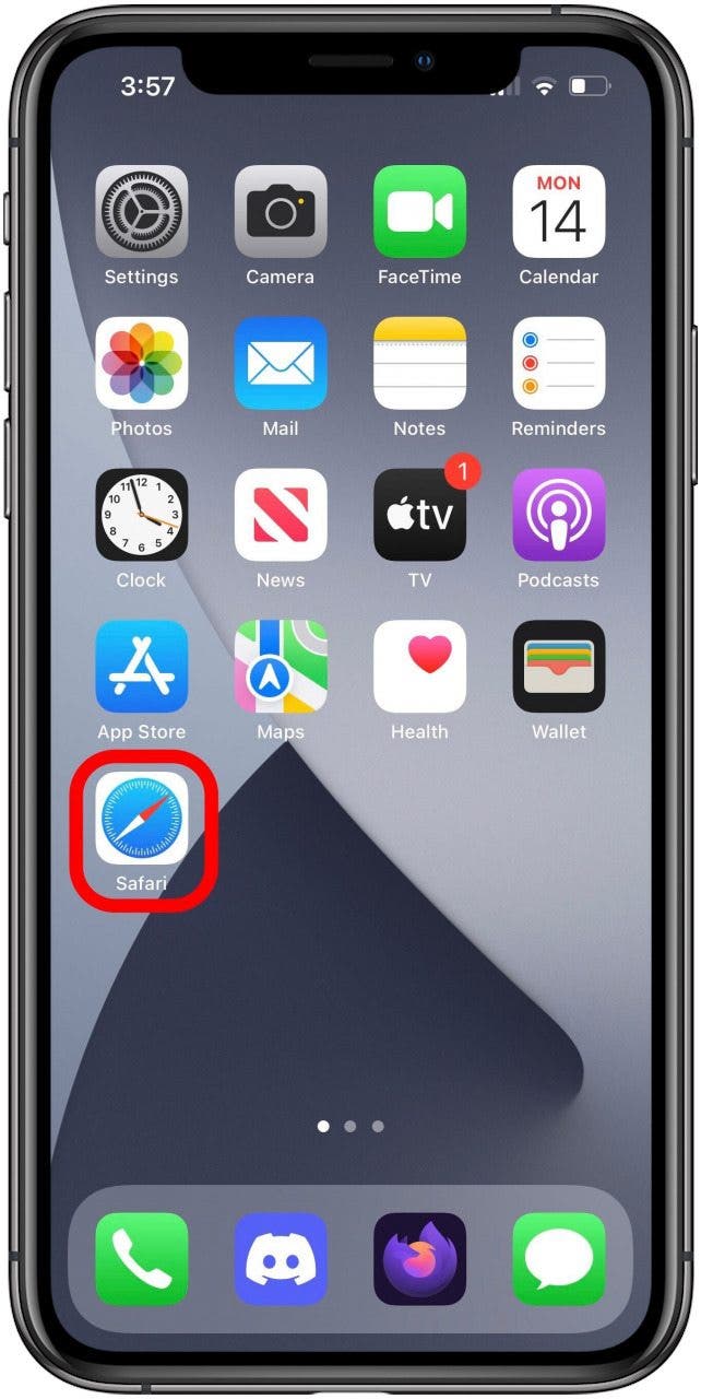 Startbildschirm mit markiertem Safari-App-Symbol.