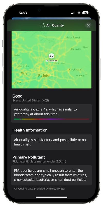 iOS 16 Wetter App Luftqualität