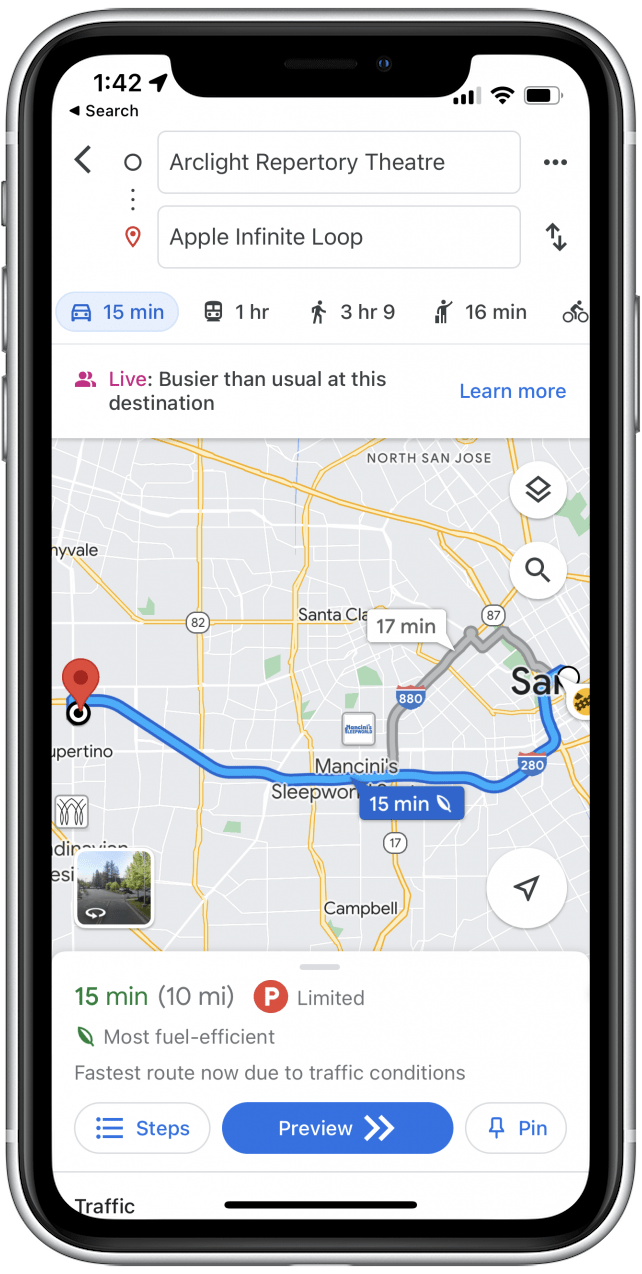 Google Maps zeigt Ihnen ab sofort die kürzesten Wege.  Wenn Sie die kraftstoffsparende Routenführung wieder aktivieren möchten, befolgen Sie einfach die obigen Schritte und tippen Sie erneut auf den Umschalter.