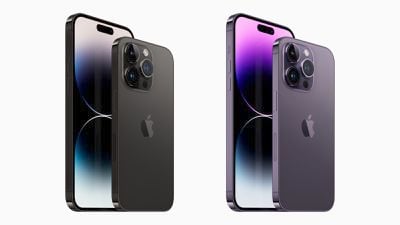 iPhone 14 und iPhone 14 Pro in den Farben Space Black Deep Purple