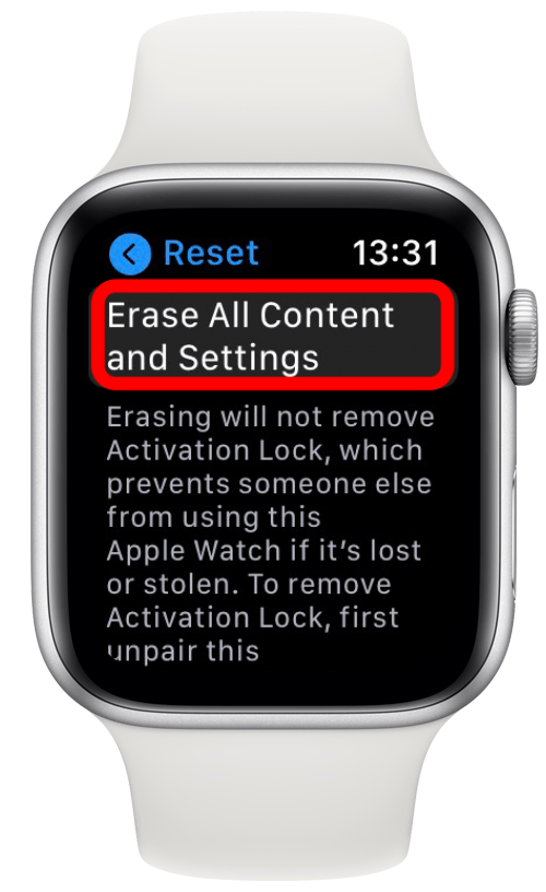 Tippen Sie auf Alle Inhalte und Einstellungen auf der Apple Watch löschen