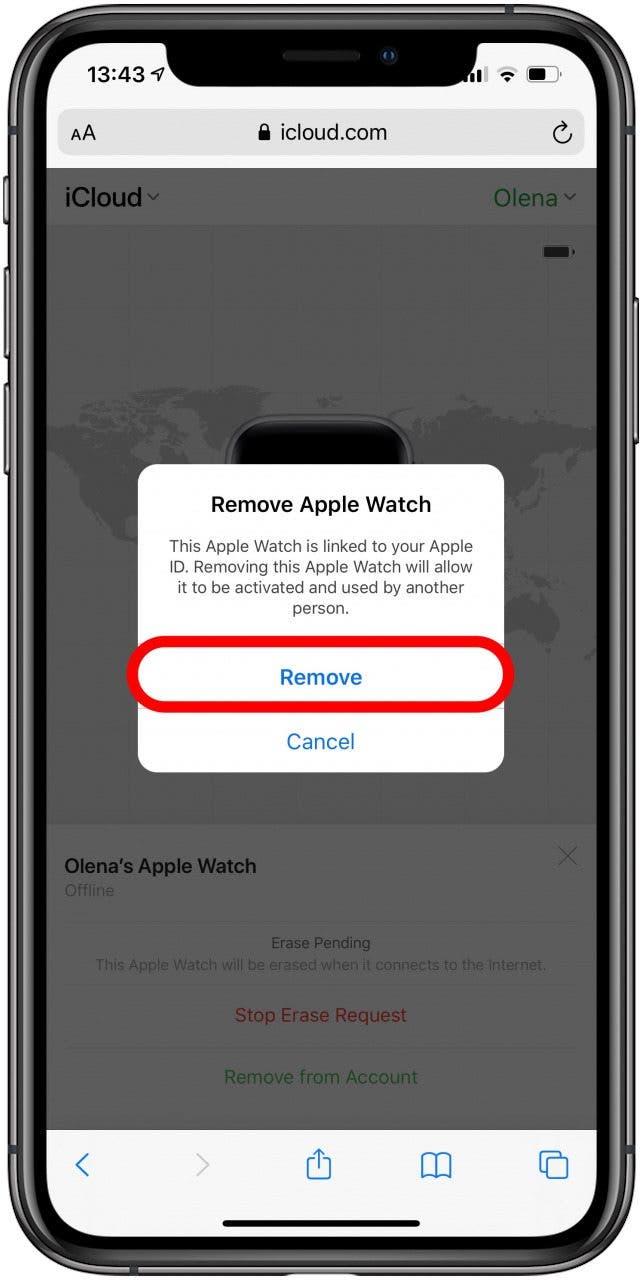 Bestätigen Sie das Entfernen Ihrer Apple Watch aus iCloud