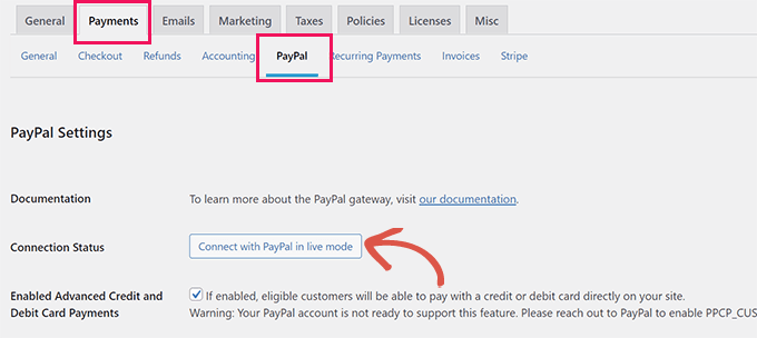 Verbinden Sie sich mit der PayPal-Schaltfläche