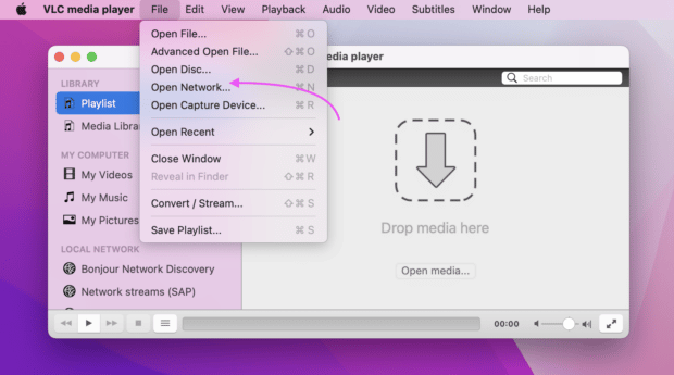 VLC-Player-Datei im offenen Netzwerk