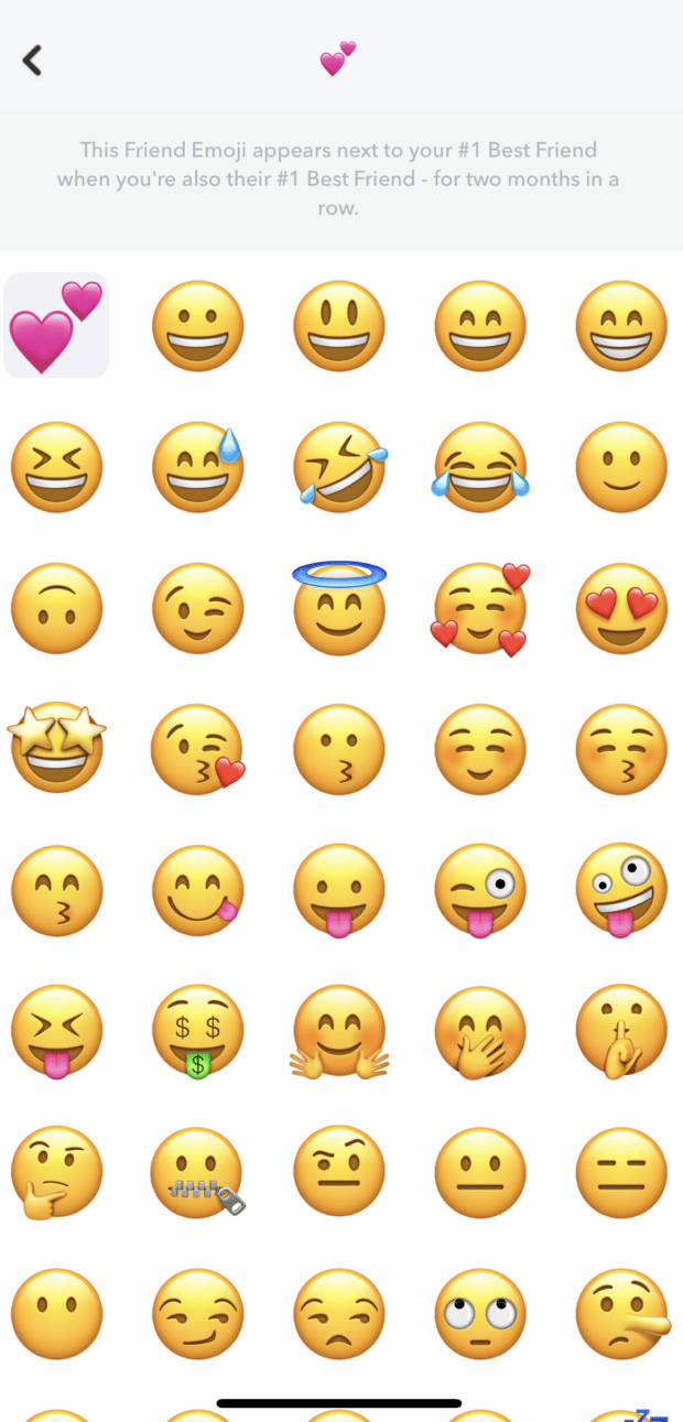 Auswahl an benutzerdefinierten Snapchat-Emojis in der App