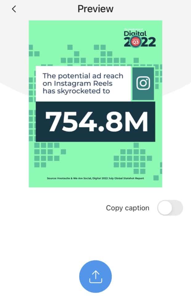 Reposter für Instagram-Vorschau potenzielle Anzeigenreichweite auf Instagram Reels