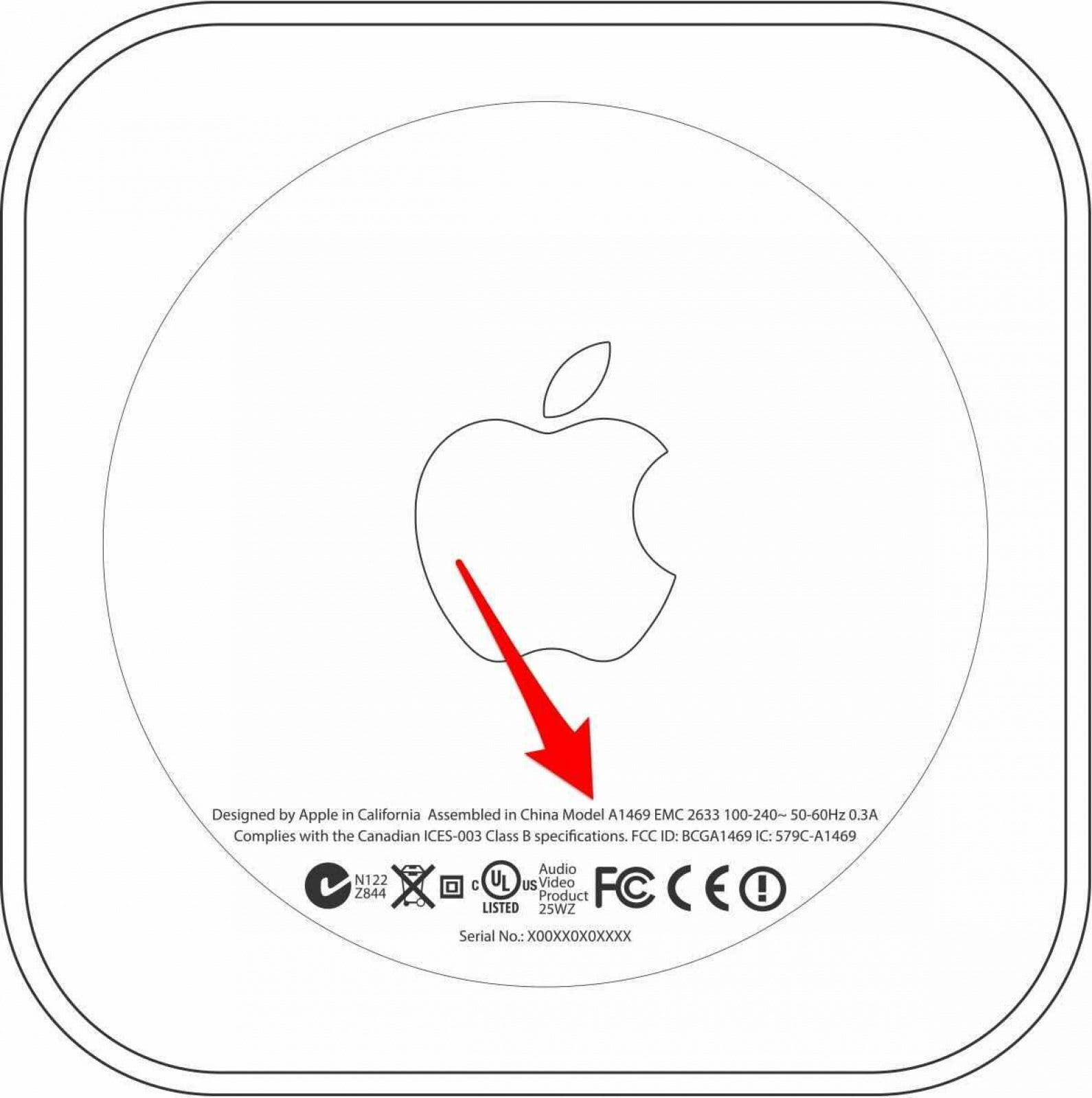 Unteres Etikett des Apple TV-Geräts