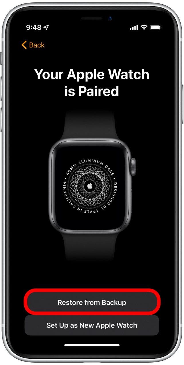 Tippen Sie nach dem erneuten Koppeln Ihrer Apple Watch unbedingt auf Aus Backup wiederherstellen, um Ihre verlorenen Daten wiederherzustellen.