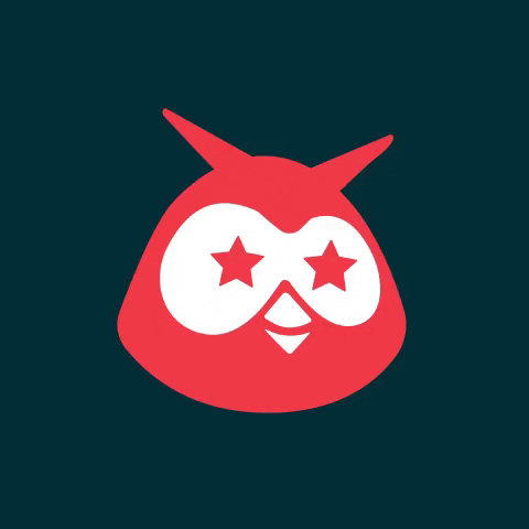 GIF des Owly-Maskottchens von Themelocal mit Sternen in den Augen