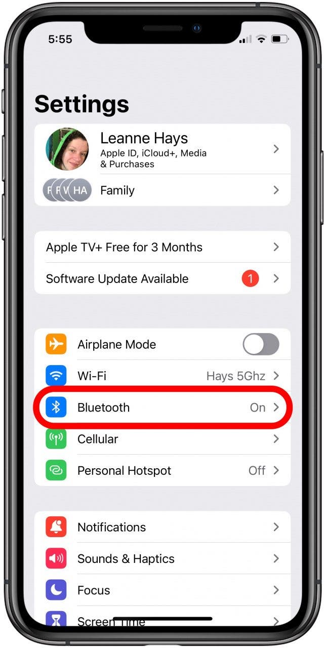 Tippen Sie auf Bluetooth, um sicherzustellen, dass die Bluetooth-Verbindung aktiviert ist