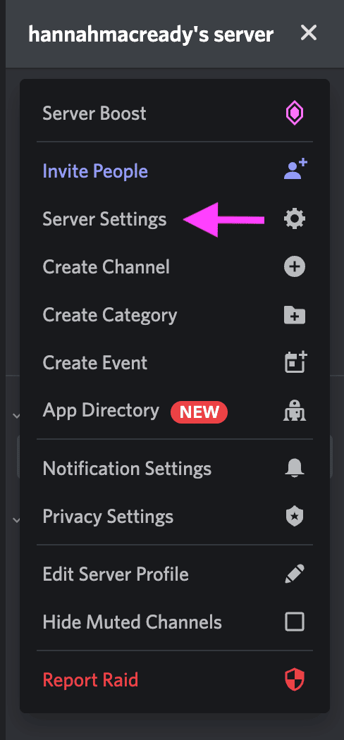 Servereinstellungsoption in der Discord Mobile App