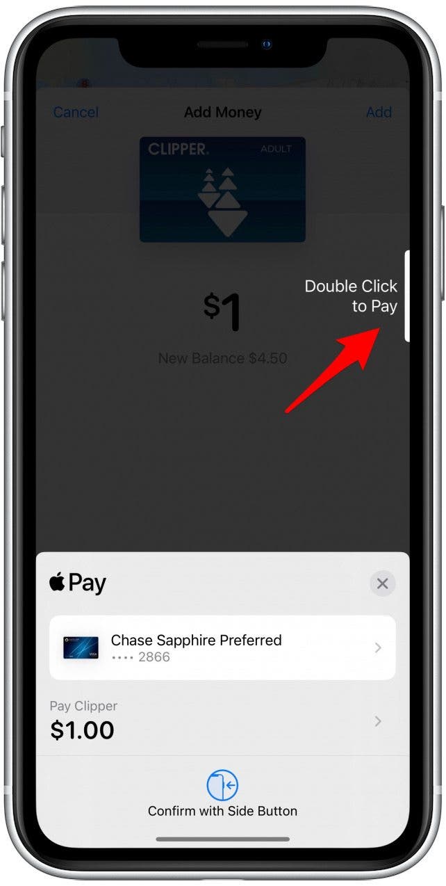  Doppelklicken Sie auf Ihre Seitentaste (oder die Home-Taste auf einem älteren iPhone), um die Zahlung abzuschließen. 