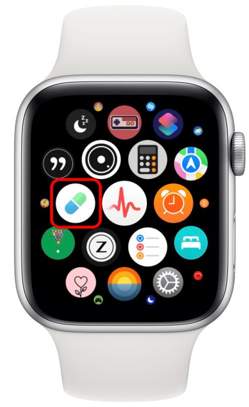 Tippen Sie einfach auf das Pillensymbol, das die Apple Watch Medication App darstellt