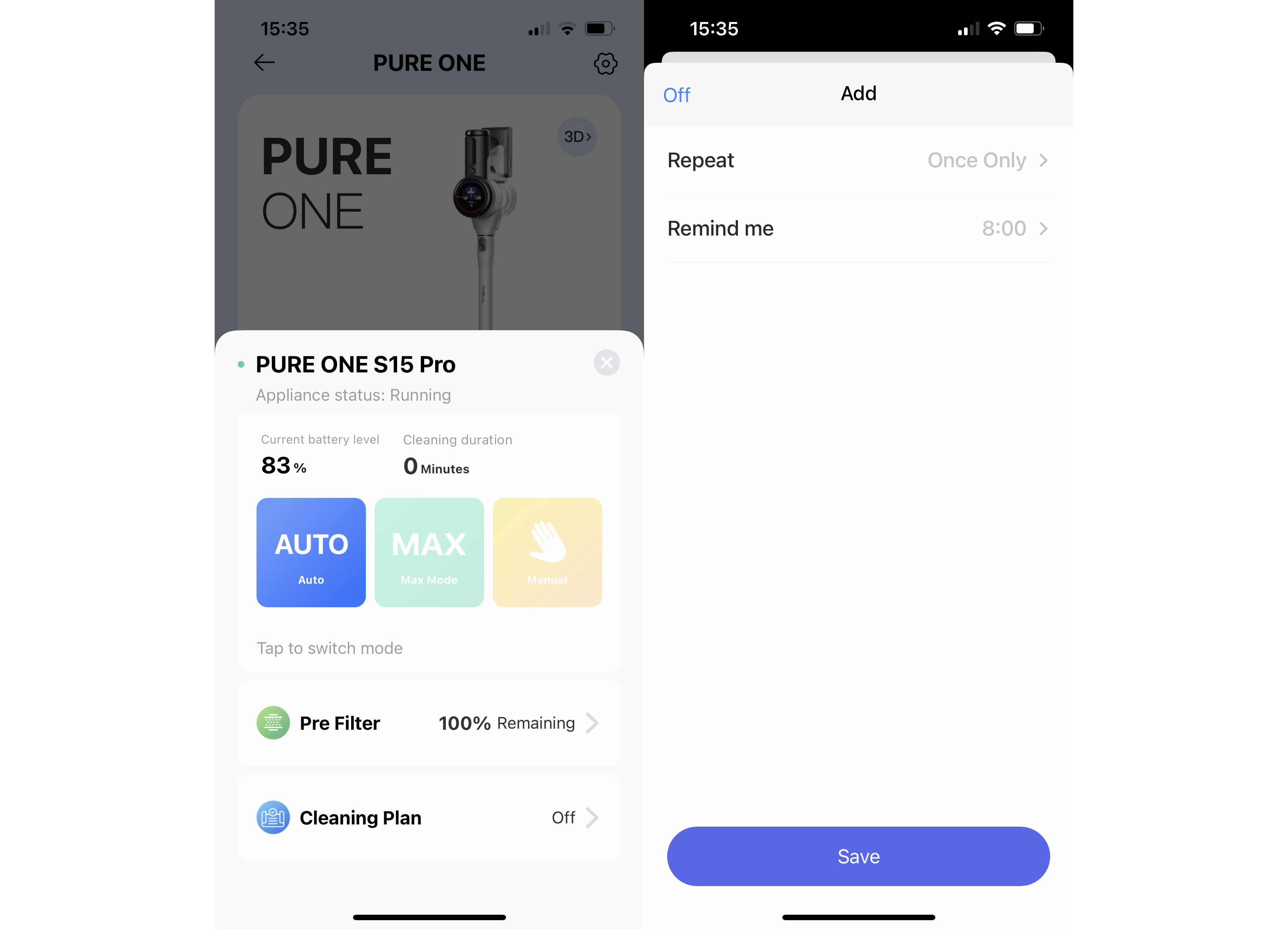 Tineco Pure One S15 Pro-App