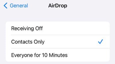 AirDrop alle für 10 Minuten