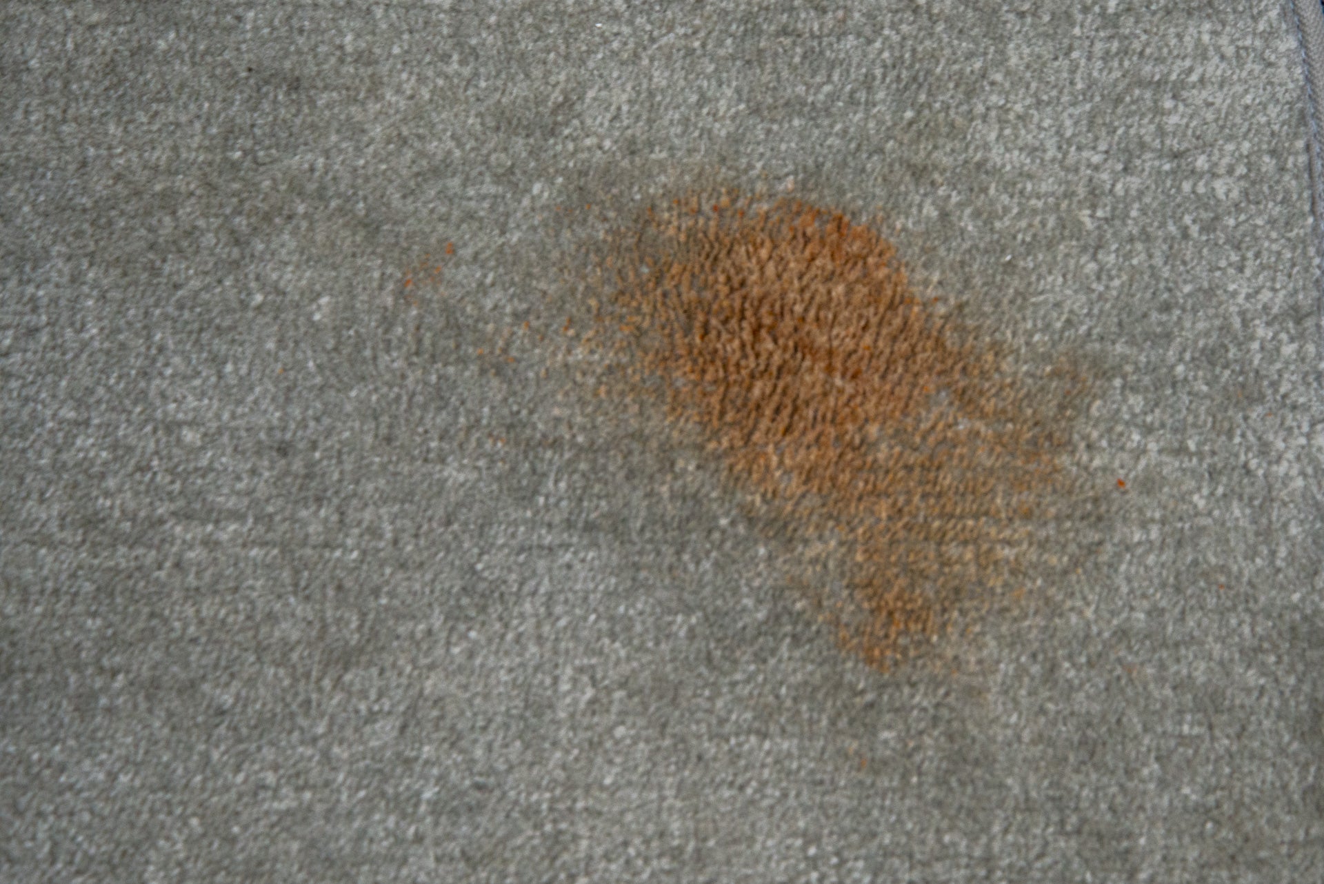 Ein Ketchupfleck auf einem Teppich