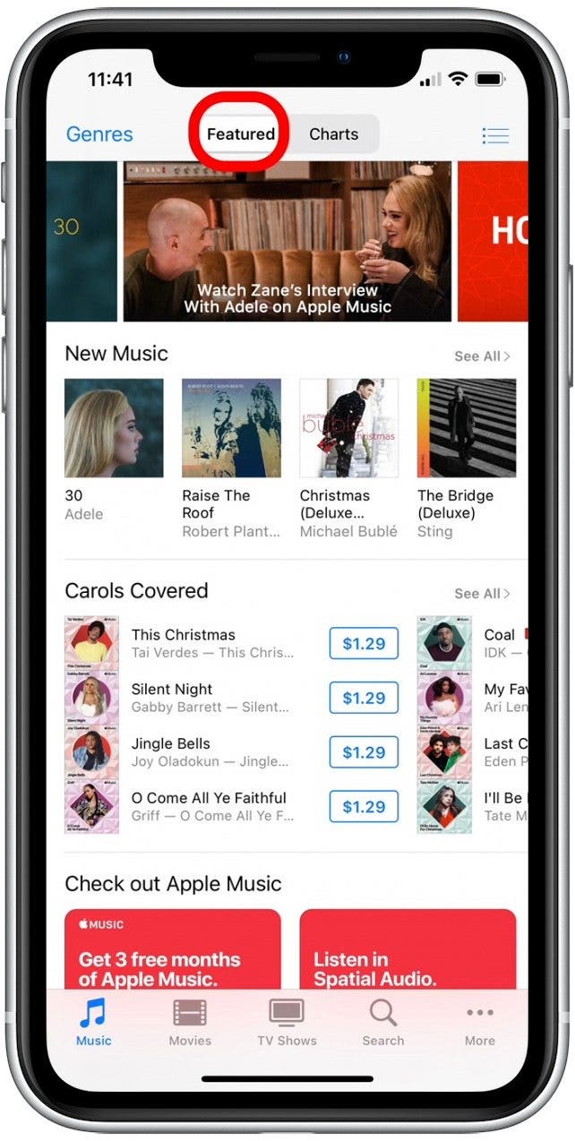 Tippen Sie im iTunes Store auf Funktionen.