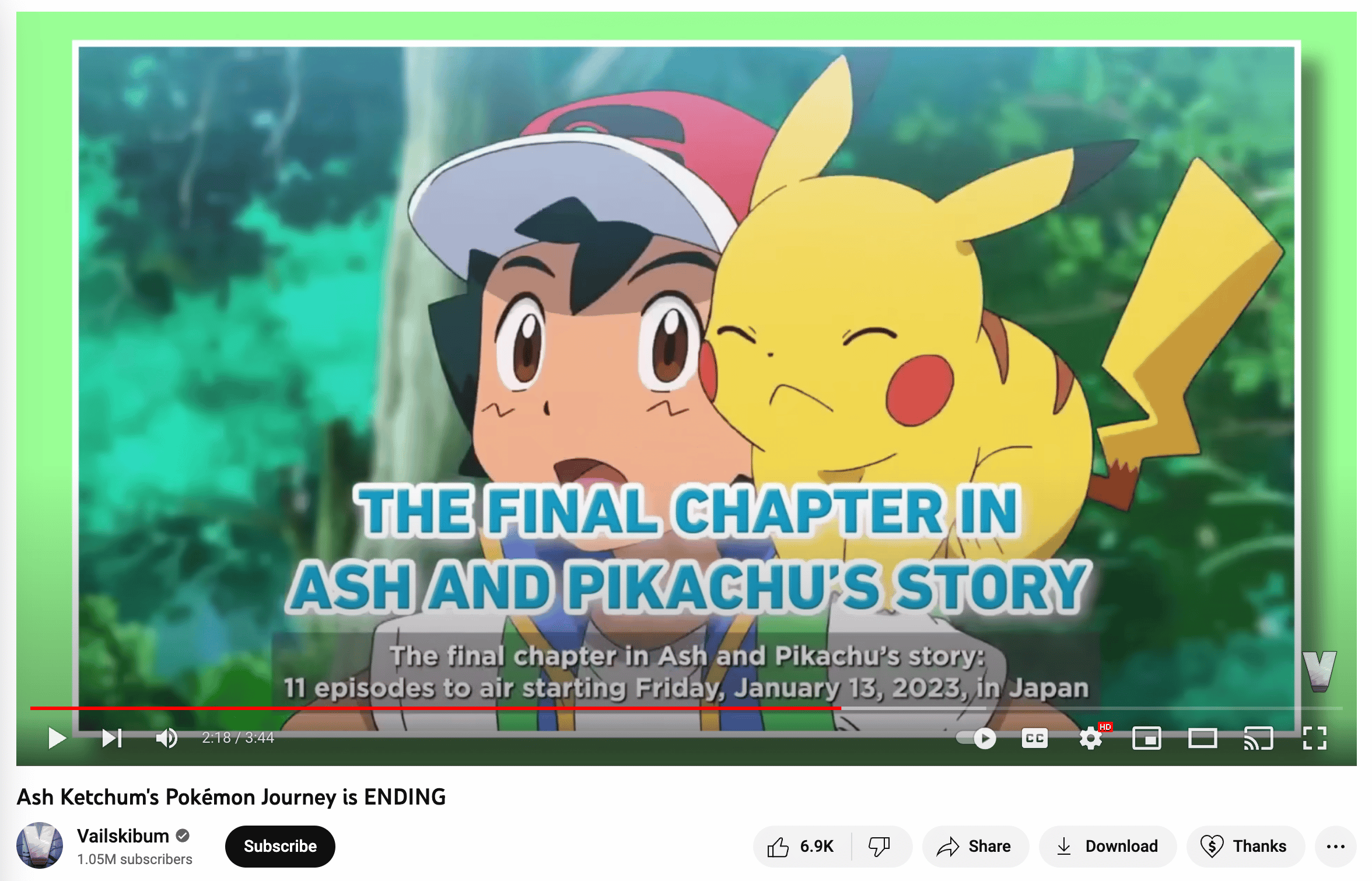 Animationsnachrichtensender, der über das Ende von Ash Ketchum und Pikachu berichtet