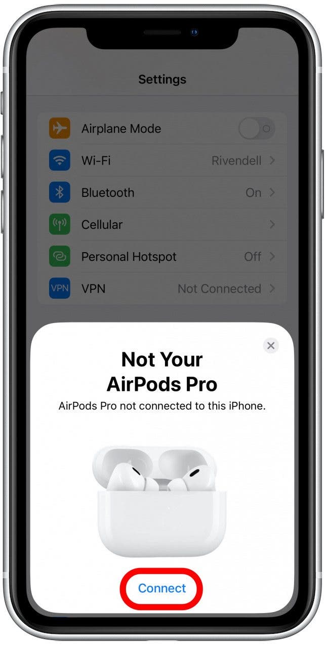 Öffnen Sie Ihre AirPods-Hülle, und wenn der Bildschirm „Nicht Ihre AirPods“ auf Ihrem iPhone angezeigt wird, tippen Sie auf „Verbinden“.