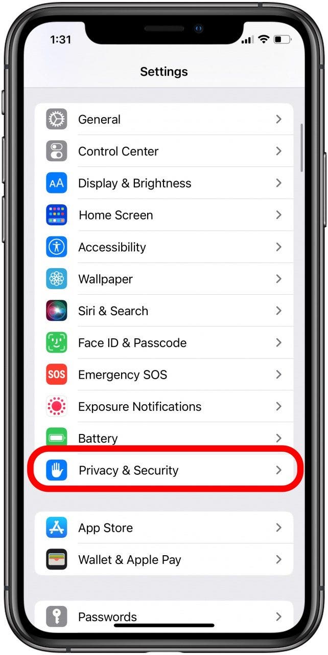Tippen Sie auf die Sicherheits- und Datenschutzeinstellungen des iPhones