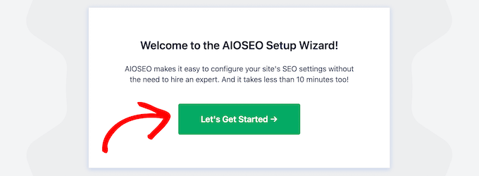 Klicken Sie auf „Los geht’s“ mit dem AIOSEO-Setup-Assistenten