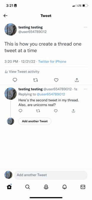 Twitter-Notizen Erstellen eines Threads mit einem Tweet nach dem anderen