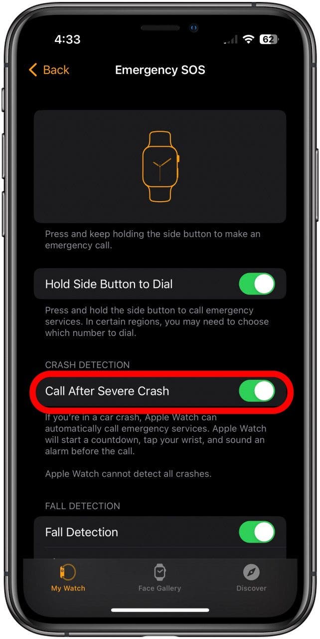 Umschalten auf Anruf nach schwerem Autounfall Apple Watch Autounfallerkennung