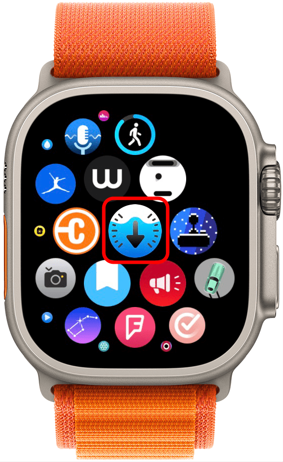 Wenn Sie auf Ihrem Startbildschirm auf die App „Depth“ tippen, werden Sie aufgefordert, Ihre Apple Watch einzutauchen.
