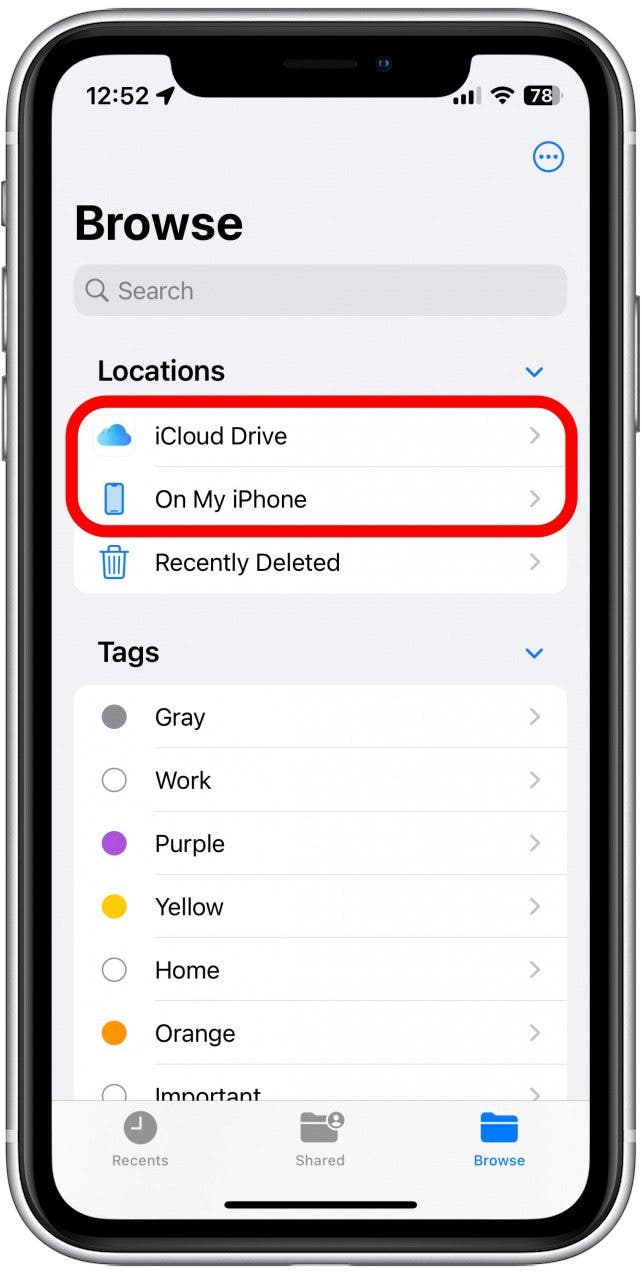 Tippen Sie auf iCloud Drive oder Auf meinem iPhone, je nachdem, welche Option Sie im vorherigen Abschnitt gewählt haben.