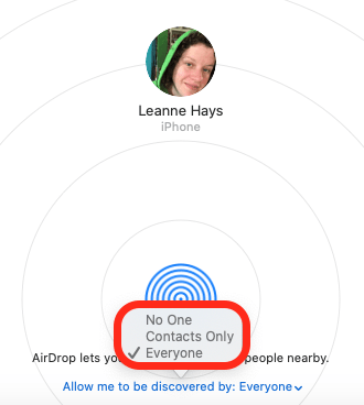 Klicken Sie auf „Nur keine Kontakte“ oder auf „Alle“, um Airdrop einzuschalten