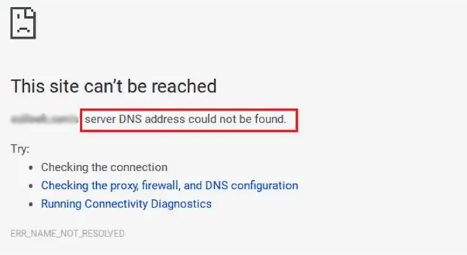 Vorschau des Fehlers, dass der DNS-Server nicht antwortet