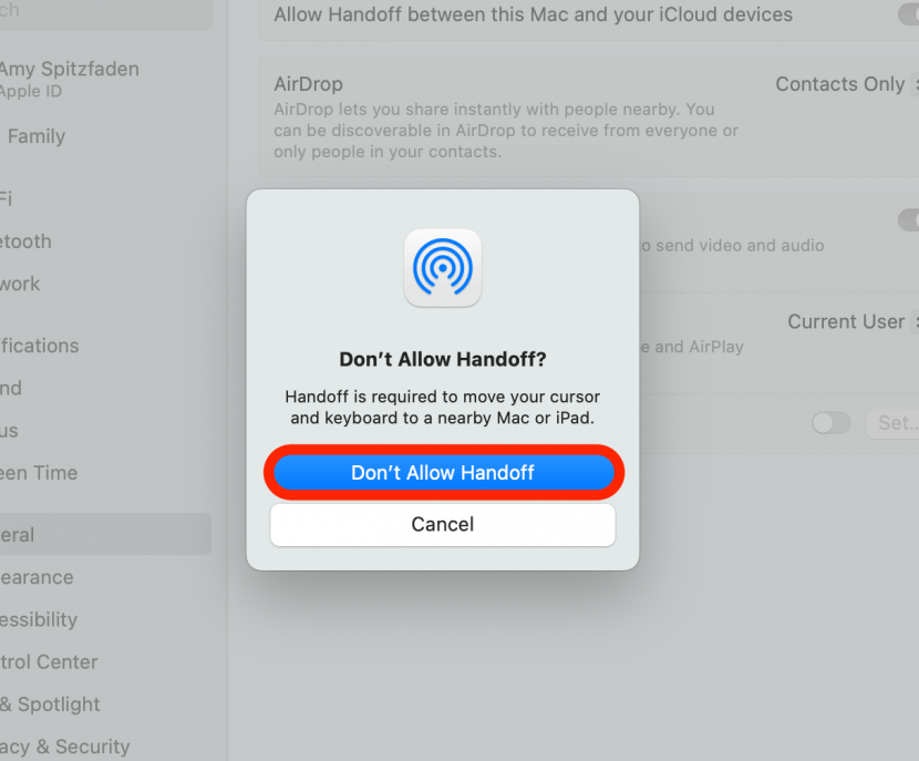 Klicken Sie auf Übergabe nicht zulassen, wie Sie die Verbindung zwischen dem iPhone und dem Mac aufheben