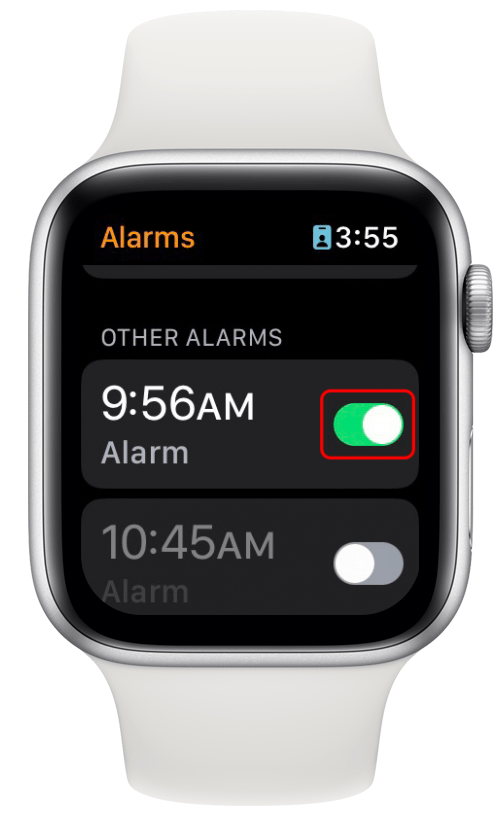 Sie können entweder einen vorgefertigten Alarm auswählen, indem Sie ihn einschalten.  Der Schieberegler ist grün, wenn er aktiviert ist.
