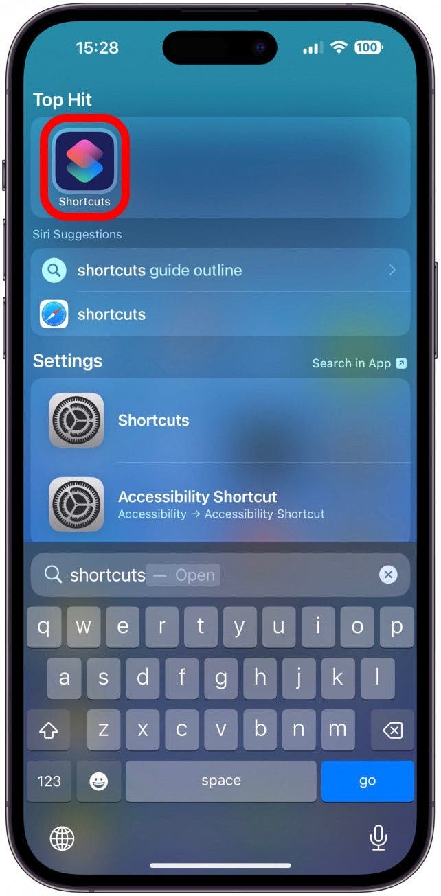 Öffnen Sie die Shortcuts-App.