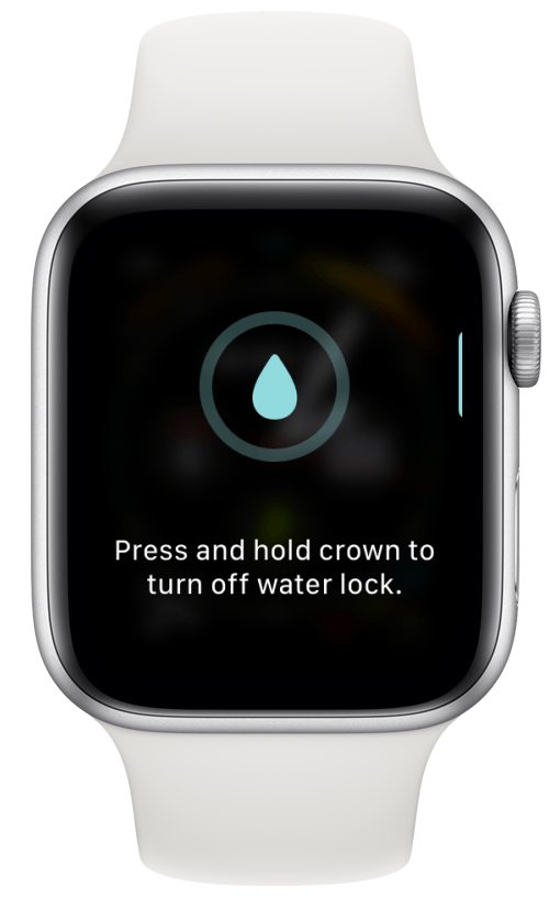 Halten Sie den Knopf auf der Digital Crown gedrückt, bis die Uhr das Wasser ausstößt. 