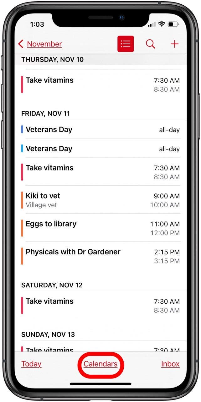 Tippen Sie in der iPhone-Kalender-App auf Kalender