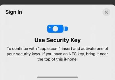Apple-ID für die Anmeldung mit dem Sicherheitsschlüssel