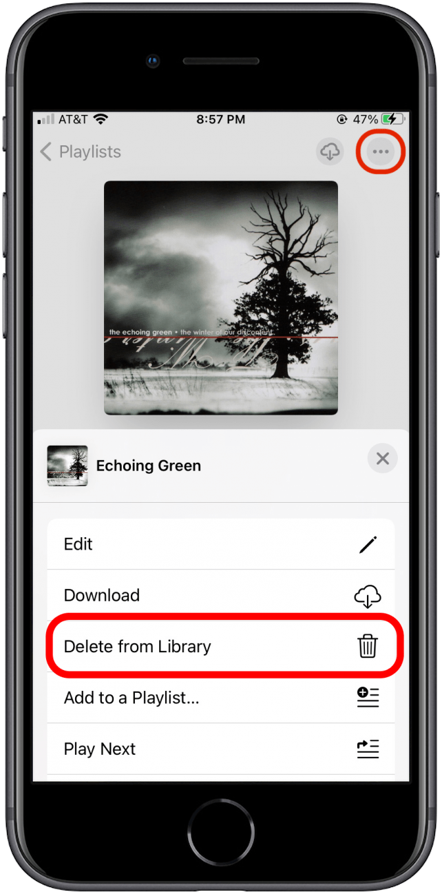 Wählen Sie im Apple Music-Menü die Option Aus Bibliothek löschen.