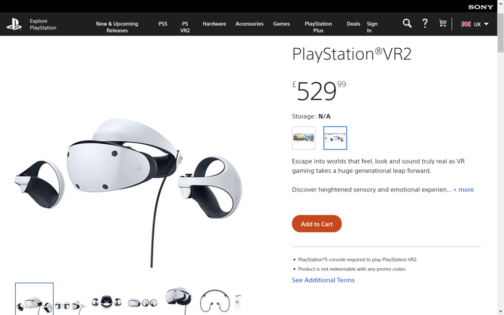 PlayStation VR 2-Screenshot der Verkaufsseite