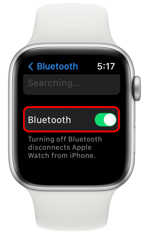 Tippen Sie erneut auf den Umschalter, sodass er grün wird und anzeigt, dass Bluetooth wieder aktiviert wurde.