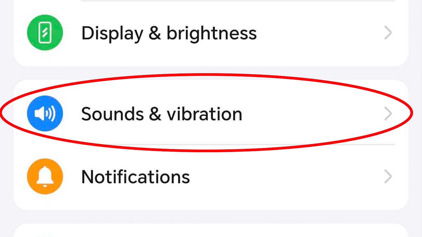 Registerkarte „Ton und Vibration“ in der App „Einstellungen“.