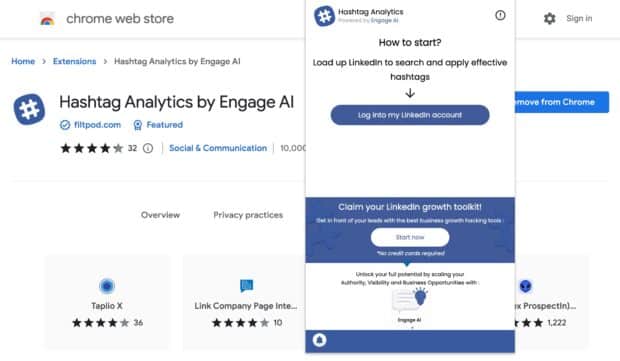 Hashtag-Analyse des Chrome-Webshops von engagement AI