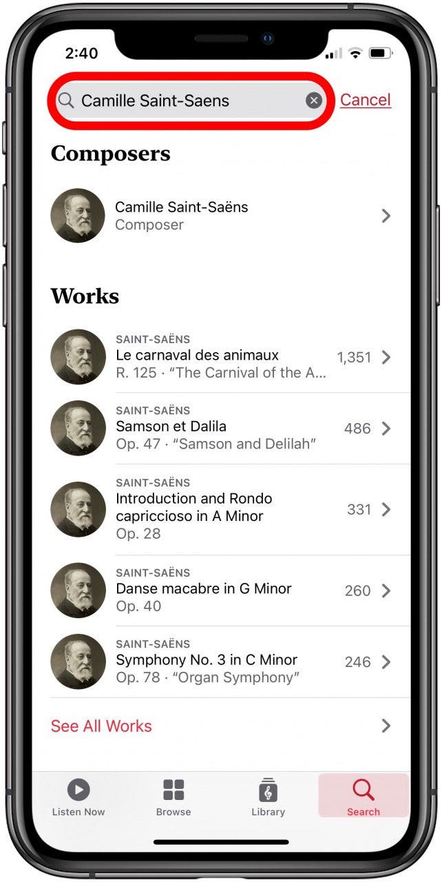 Apple Music Klassik-App-Suchregisterkarte