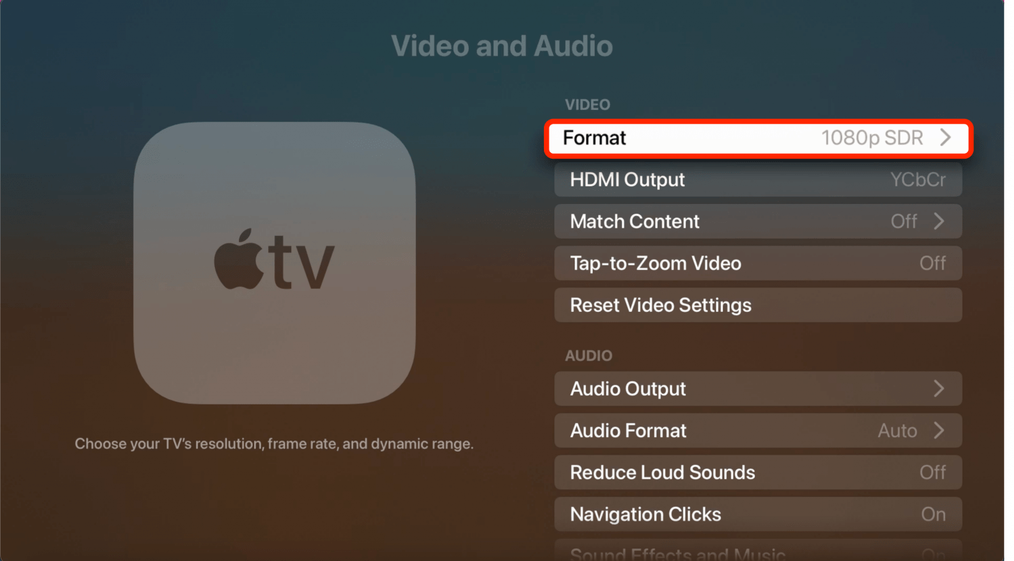 Wählen Sie unter Video die Option Format aus.