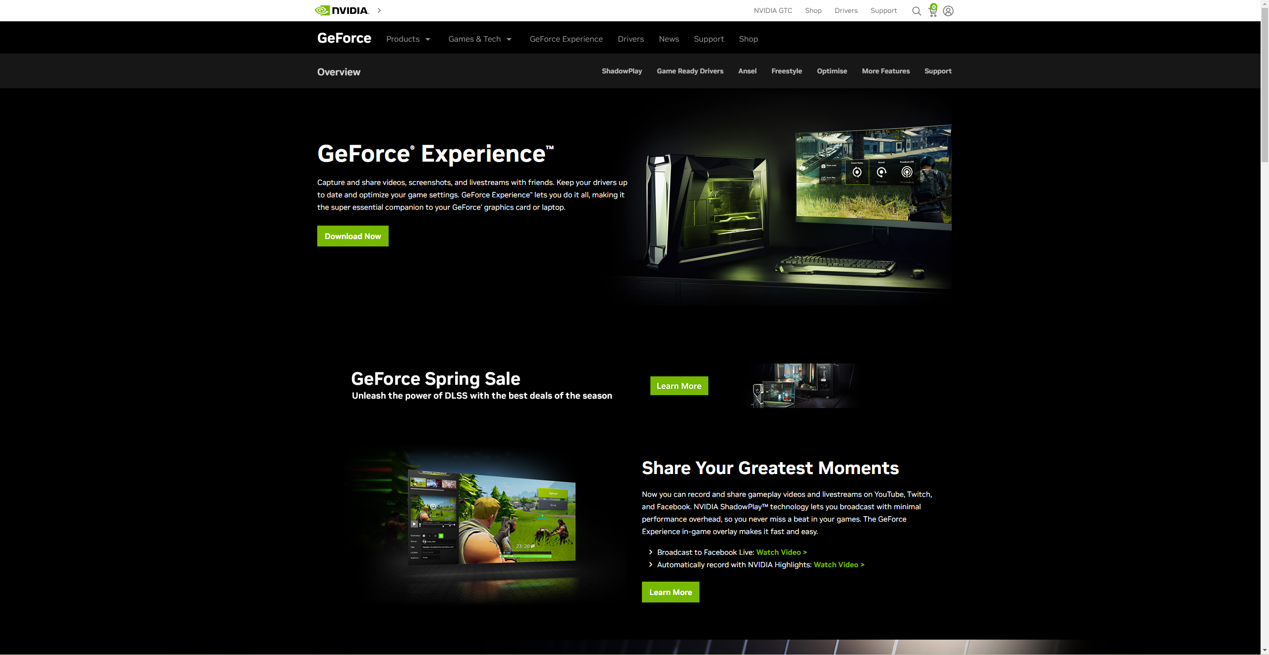 Die Nvidia GeForce Experience-Seite