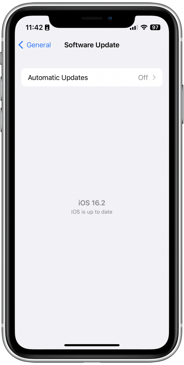 Wenn Ihr iPhone auf dem neuesten Stand ist, sehen Sie einen Bildschirm ähnlich dem folgenden.  Wenn Sie die Schaltfläche Herunterladen & Installieren sehen, tippen Sie unbedingt darauf, um das verfügbare Update zu installieren.