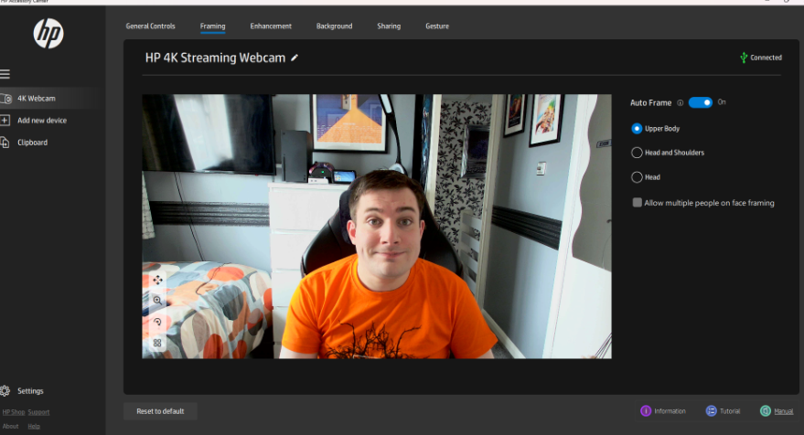 Ein Screenshot der HP App-Software über die HP 960 4K Streaming Webcam