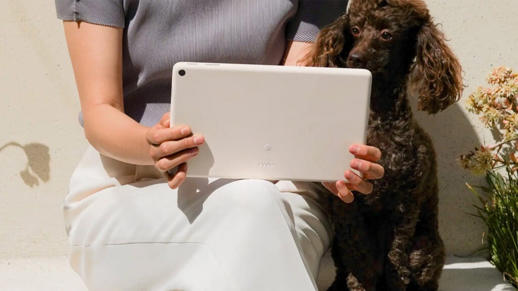 Person, die ein Google Pixel-Tablet hält